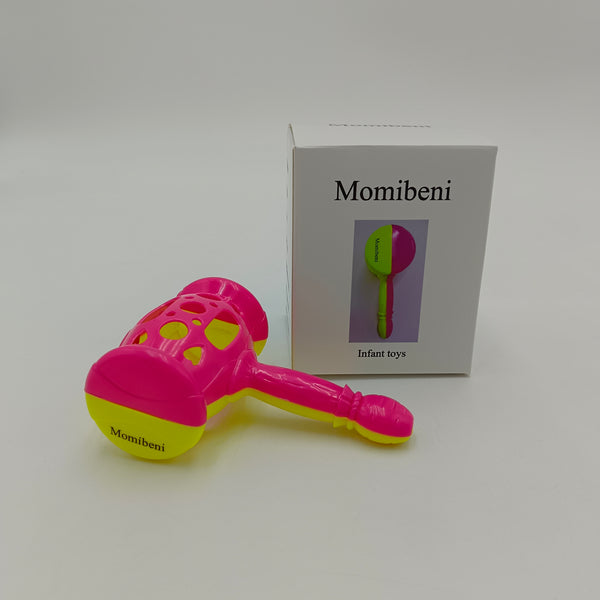 Momibeni Infant toys Baby Rattle Toy, Pink and Yellow Plastic, 8x12cm, Ages 0-3 Years