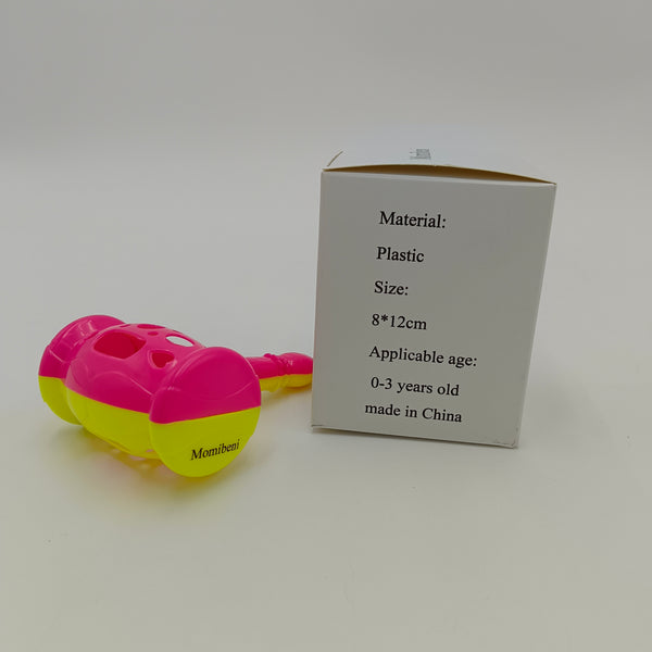 Momibeni Infant toys Baby Rattle Toy, Pink and Yellow Plastic, 8x12cm, Ages 0-3 Years