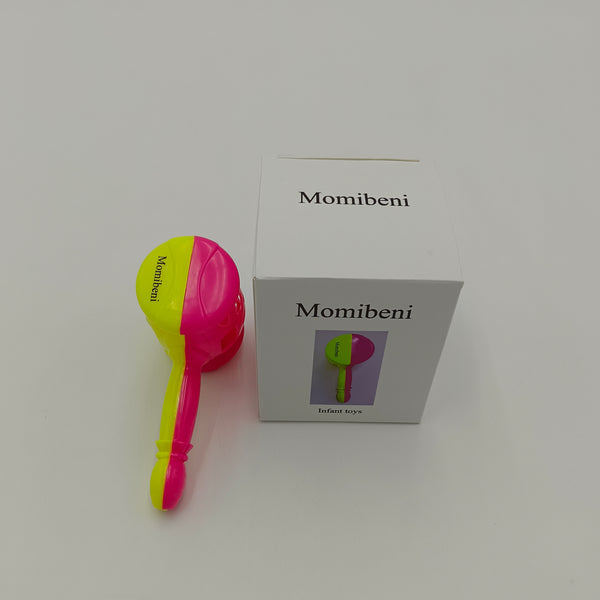 Momibeni Infant toys Baby Rattle Toy, Pink and Yellow Plastic, 8x12cm, Ages 0-3 Years