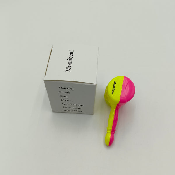 Momibeni Infant toys Baby Rattle Toy, Pink and Yellow Plastic, 8x12cm, Ages 0-3 Years