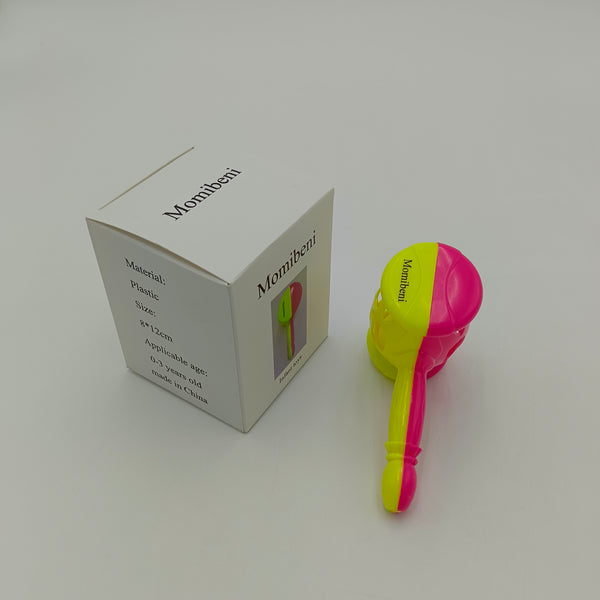 Momibeni Infant toys Baby Rattle Toy, Pink and Yellow Plastic, 8x12cm, Ages 0-3 Years
