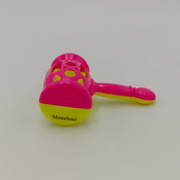 Momibeni Infant toys Baby Rattle Toy, Pink and Yellow Plastic, 8x12cm, Ages 0-3 Years