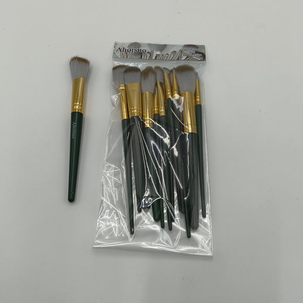 Ahoisuo Make-up brushes Professional Makeup Brush Set, Green Handle with Gold Ferrule