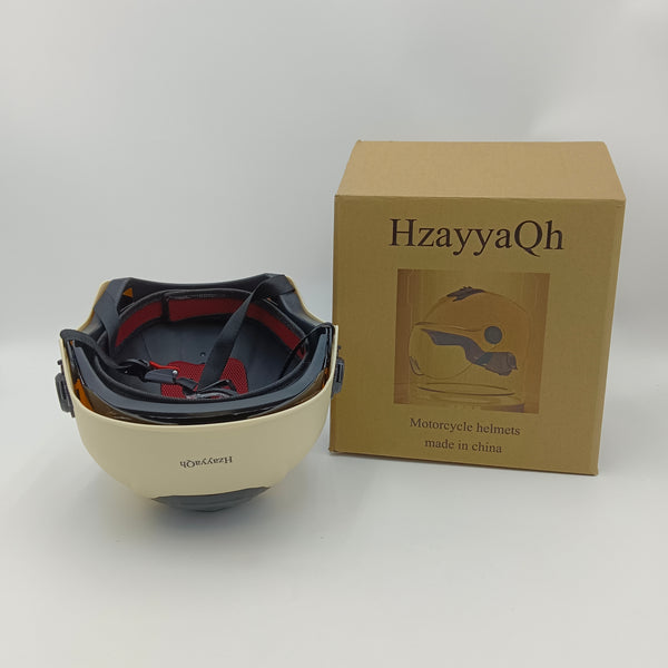HzayyaQh Motorcycle helmets Beige Motorcycle Helmet with Adjustable Straps