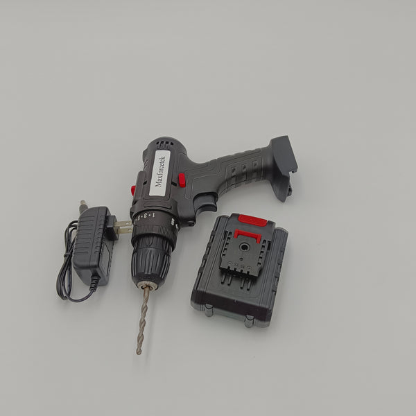 Maxforcetek Power drills Cordless Power Drill, Black with Red Accents, Battery and Charger Included