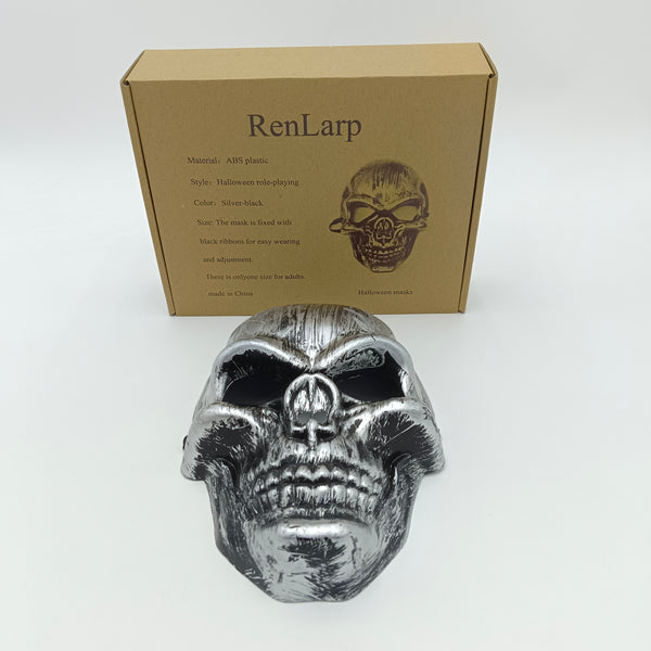 RenLarp Halloween masks Halloween Skull Mask, Silver-Black, ABS Plastic, Adult Size with Adjustable Straps