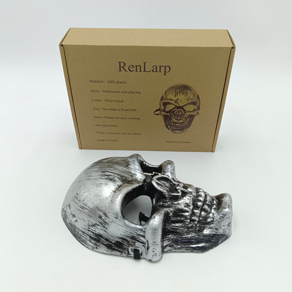 RenLarp Halloween masks Halloween Skull Mask, Silver-Black, ABS Plastic, Adult Size with Adjustable Straps