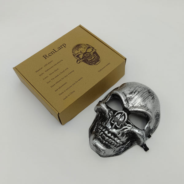 RenLarp Halloween masks Halloween Skull Mask, Silver-Black, ABS Plastic, Adult Size with Adjustable Straps