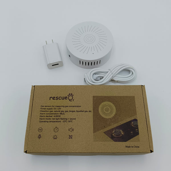 rescueO2 Gas sensors for measuring gas concentration DC-12V Gas Sensor with LED Light and Sound Alert, White