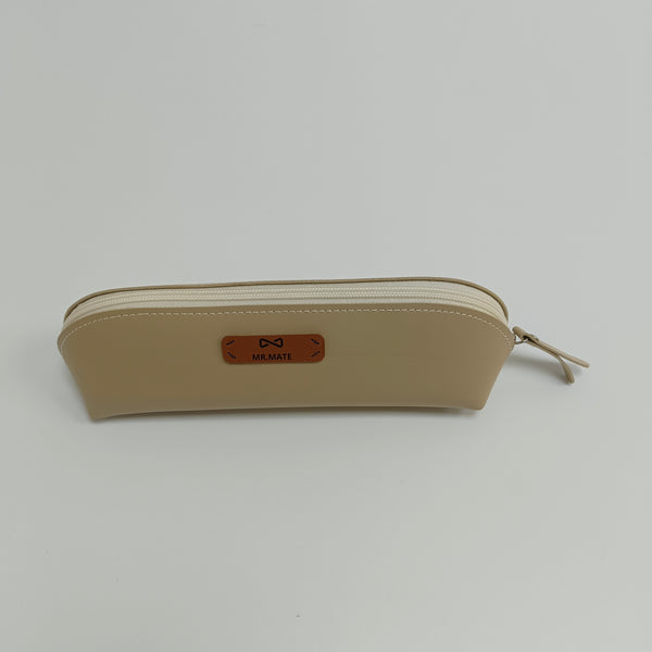 MR.MATE Stationery cases Beige Leather Stationery Case with Zipper Closure, Portable Design