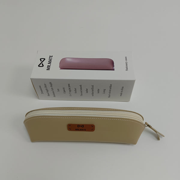 MR.MATE Stationery cases Beige Leather Stationery Case with Zipper Closure, Portable Design