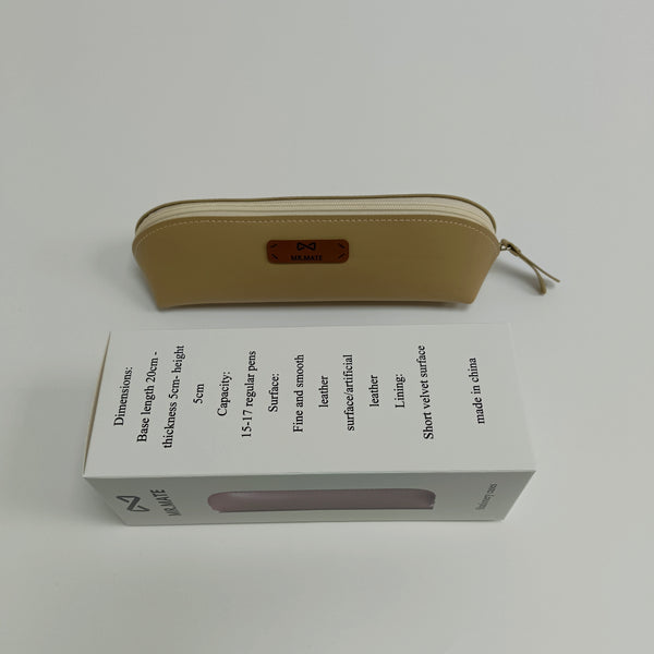 MR.MATE Stationery cases Beige Leather Stationery Case with Zipper Closure, Portable Design