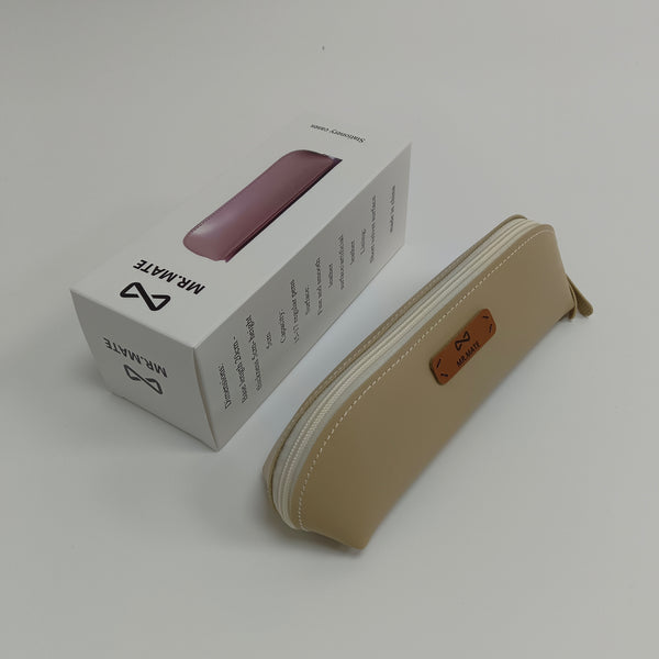 MR.MATE Stationery cases Beige Leather Stationery Case with Zipper Closure, Portable Design