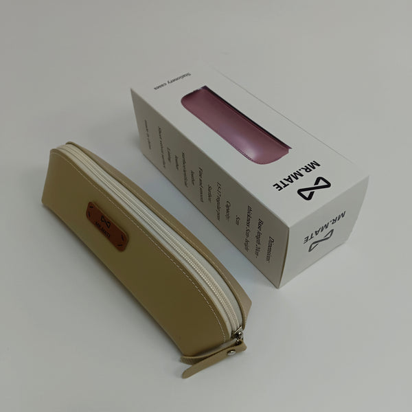 MR.MATE Stationery cases Beige Leather Stationery Case with Zipper Closure, Portable Design