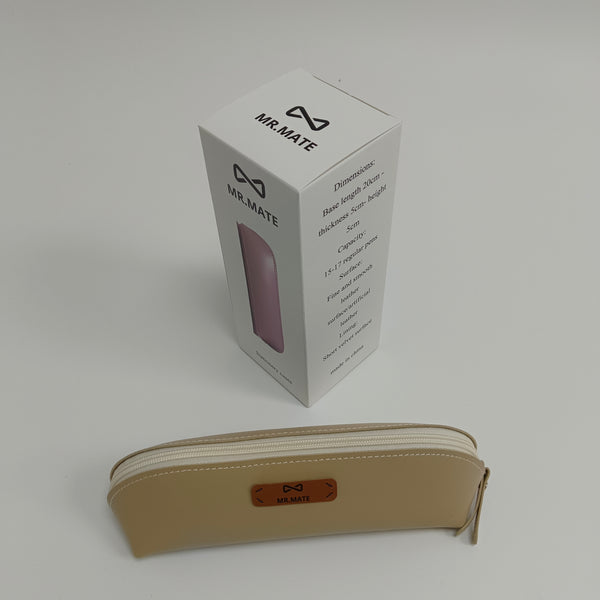 MR.MATE Stationery cases Beige Leather Stationery Case with Zipper Closure, Portable Design