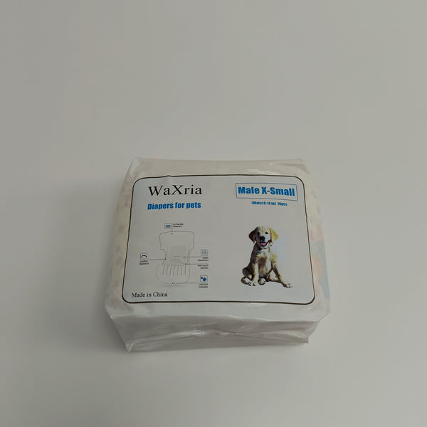 WaXria Diapers for pets Male Pet Diapers, X-Small, Waist 9-14 Inches, White, 10 Count