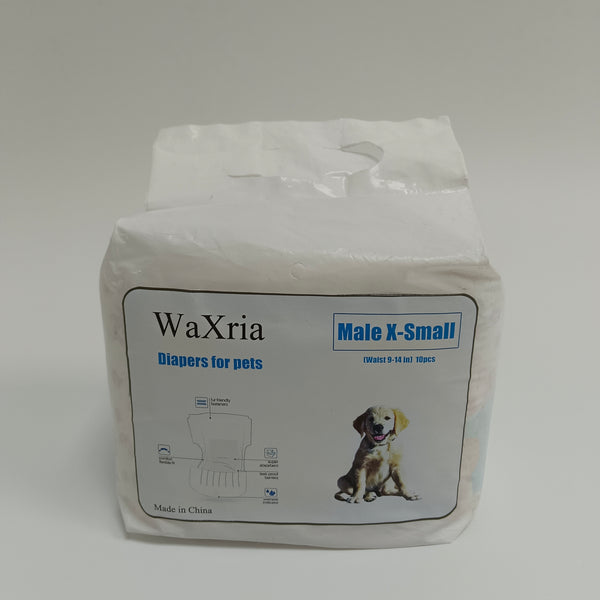 WaXria Diapers for pets Male Pet Diapers, X-Small, Waist 9-14 Inches, White, 10 Count