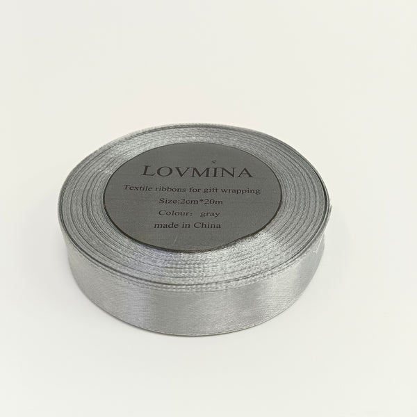 LOVMINA Textile ribbons for gift wrapping 2cm×20m grey satin ribbon for gift packaging decoration