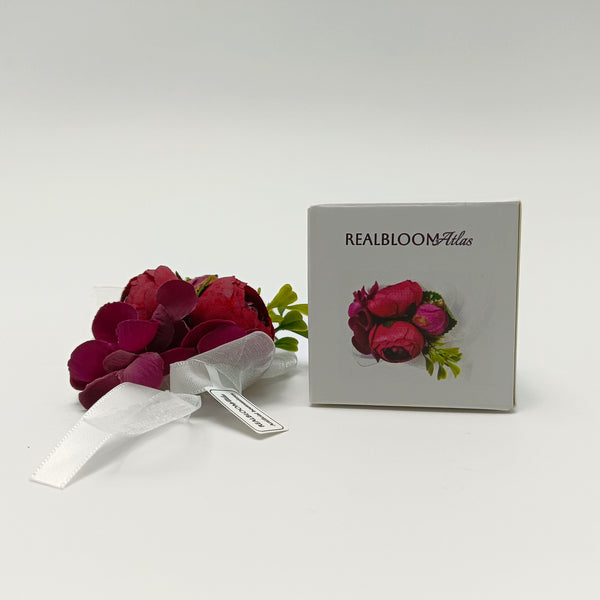 REALBLOOM Atlas Artificial boutonnieres Exquisite Artificial Rose Flower Boutonniere with Ribbon