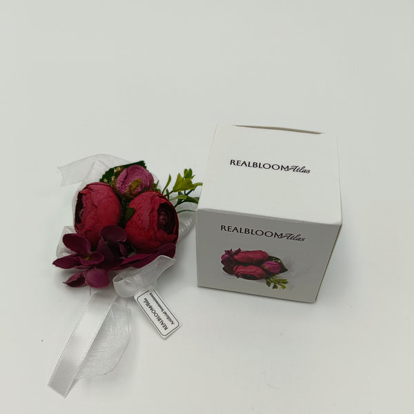 REALBLOOM Atlas Artificial boutonnieres Exquisite Artificial Rose Flower Boutonniere with Ribbon