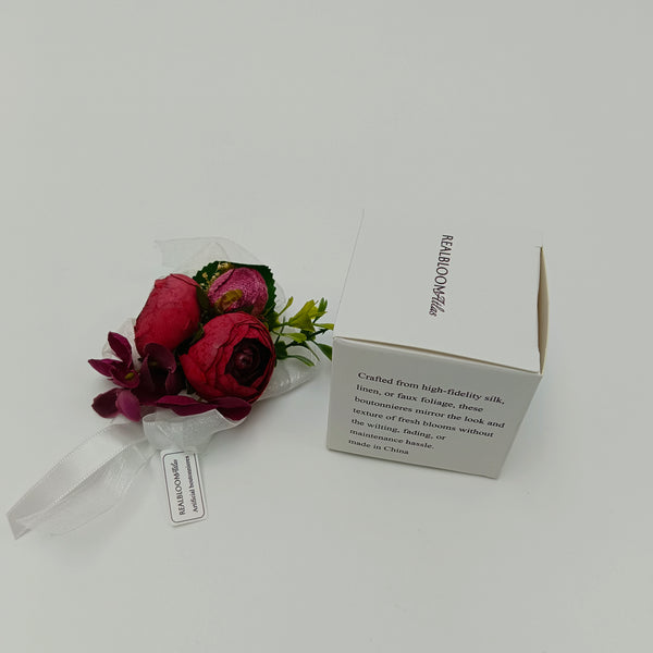 REALBLOOM Atlas Artificial boutonnieres Exquisite Artificial Rose Flower Boutonniere with Ribbon