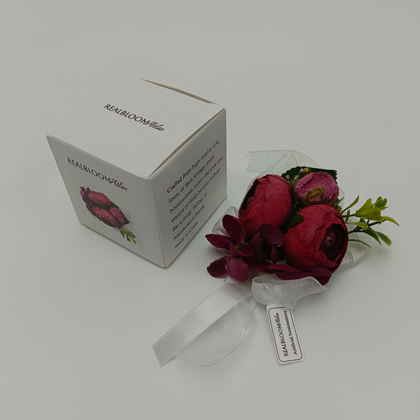 REALBLOOM Atlas Artificial boutonnieres Exquisite Artificial Rose Flower Boutonniere with Ribbon