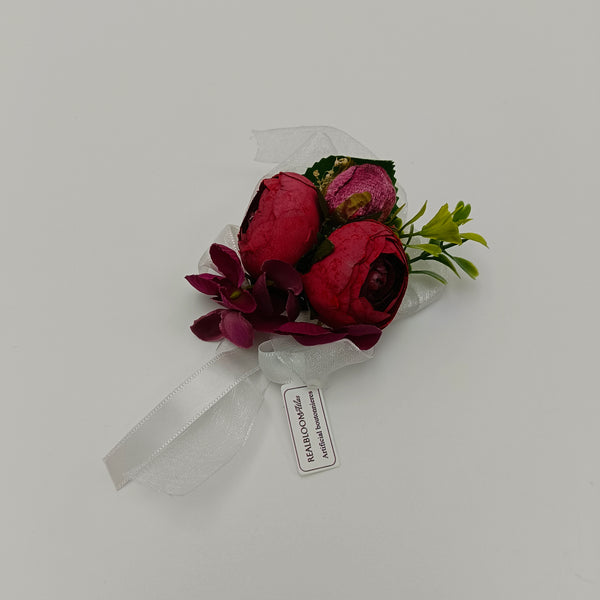 REALBLOOM Atlas Artificial boutonnieres Exquisite Artificial Rose Flower Boutonniere with Ribbon
