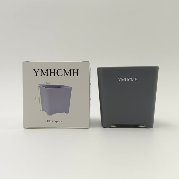 YMHCMH Flower pots Square Planter Pot with Feet, Grey, PP Resin Material, 9cm x 9cm, Indoor Outdoor Plant Container