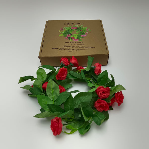 FullPanda Artificial wreaths Red Flowers with Green Leaves, Plastic and Polyester, 11.81 Inches