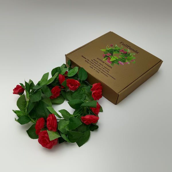 FullPanda Artificial wreaths Red Flowers with Green Leaves, Plastic and Polyester, 11.81 Inches