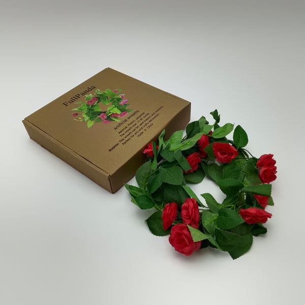 FullPanda Artificial wreaths Red Flowers with Green Leaves, Plastic and Polyester, 11.81 Inches