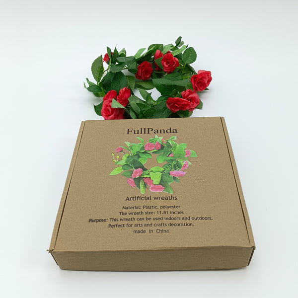 FullPanda Artificial wreaths Red Flowers with Green Leaves, Plastic and Polyester, 11.81 Inches