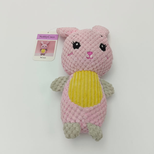 NoblyCoco Pet toys Plush Bunny Pet Toy, Pink and Yellow Textured Dog Toy