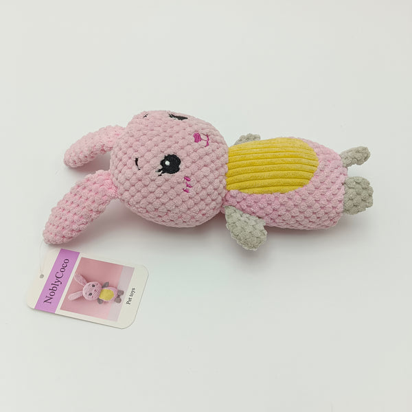 NoblyCoco Pet toys Plush Bunny Pet Toy, Pink and Yellow Textured Dog Toy