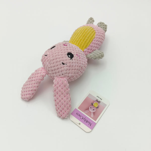 NoblyCoco Pet toys Plush Bunny Pet Toy, Pink and Yellow Textured Dog Toy