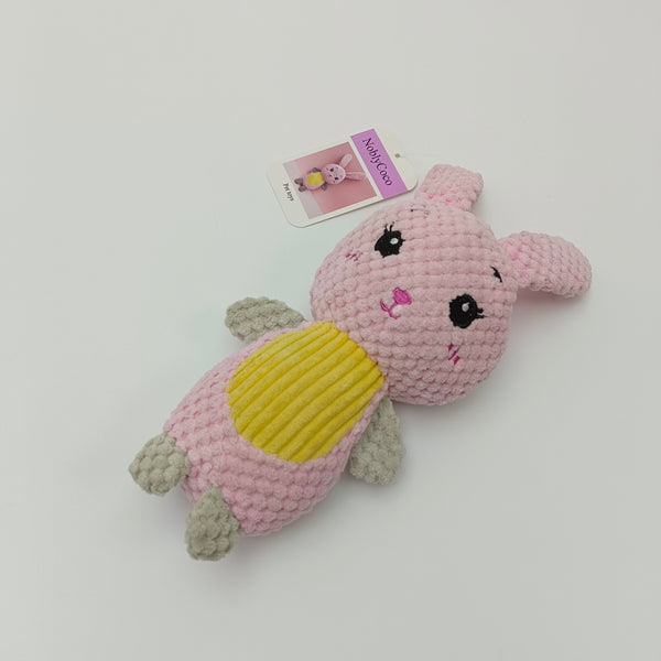 NoblyCoco Pet toys Plush Bunny Pet Toy, Pink and Yellow Textured Dog Toy