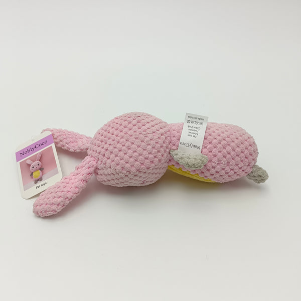 NoblyCoco Pet toys Plush Bunny Pet Toy, Pink and Yellow Textured Dog Toy