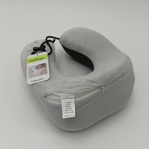 KindSugar U-shaped pillows U-Shaped Travel Neck Pillow, Grey Polyester with Mesh Back and Carry Strap