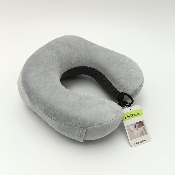 KindSugar U-shaped pillows U-Shaped Travel Neck Pillow, Grey Polyester with Mesh Back and Carry Strap