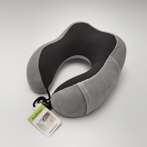 KindSugar U-shaped pillows U-Shaped Travel Neck Pillow, Grey Polyester with Mesh Back and Carry Strap
