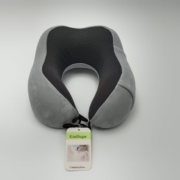 KindSugar U-shaped pillows U-Shaped Travel Neck Pillow, Grey Polyester with Mesh Back and Carry Strap