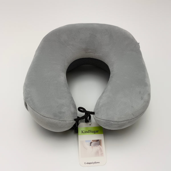 KindSugar U-shaped pillows U-Shaped Travel Neck Pillow, Grey Polyester with Mesh Back and Carry Strap
