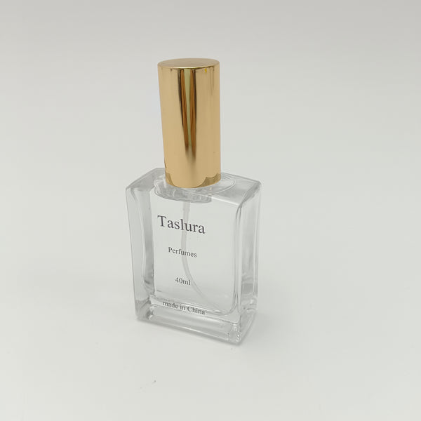Taslura Perfumes 40ml, Clear Glass Bottle with Gold Cap, Unisex Fragrance Spray