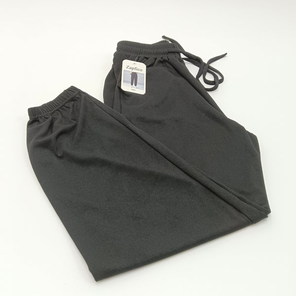 Zapfico Pants Black Casual Pants, Polyester, Elastic Waist with Drawstring, Straight Leg