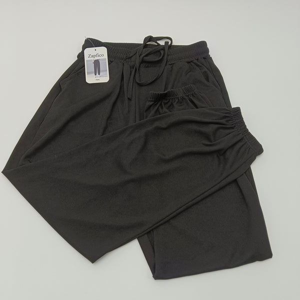 Zapfico Pants Black Casual Pants, Polyester, Elastic Waist with Drawstring, Straight Leg