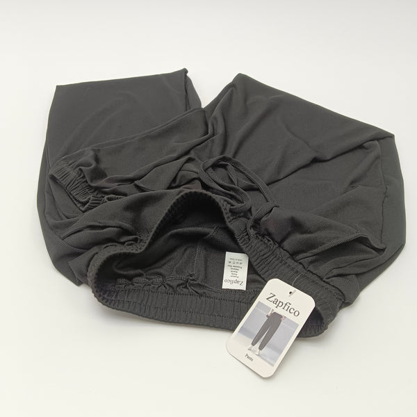 Zapfico Pants Black Casual Pants, Polyester, Elastic Waist with Drawstring, Straight Leg