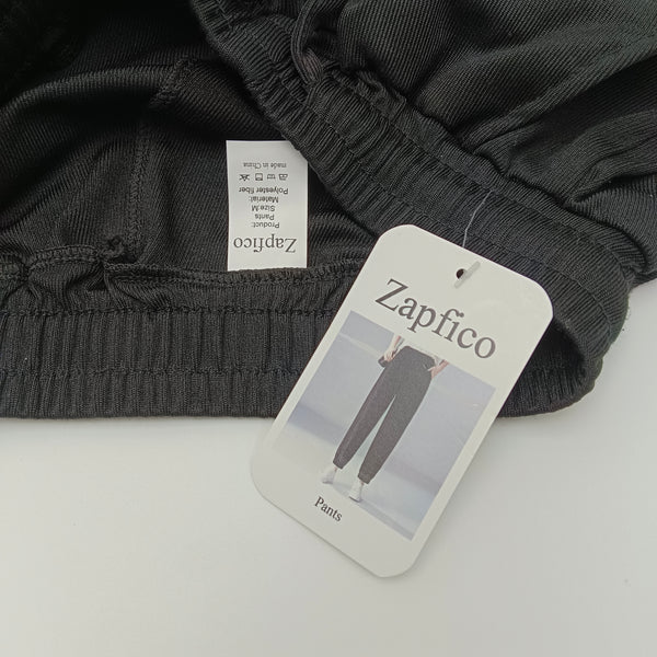 Zapfico Pants Black Casual Pants, Polyester, Elastic Waist with Drawstring, Straight Leg