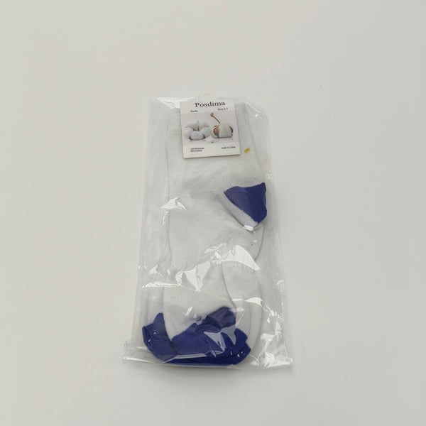 Posdima Socks Athletic Socks, White with Blue Heel and Toe, Cotton Blend
