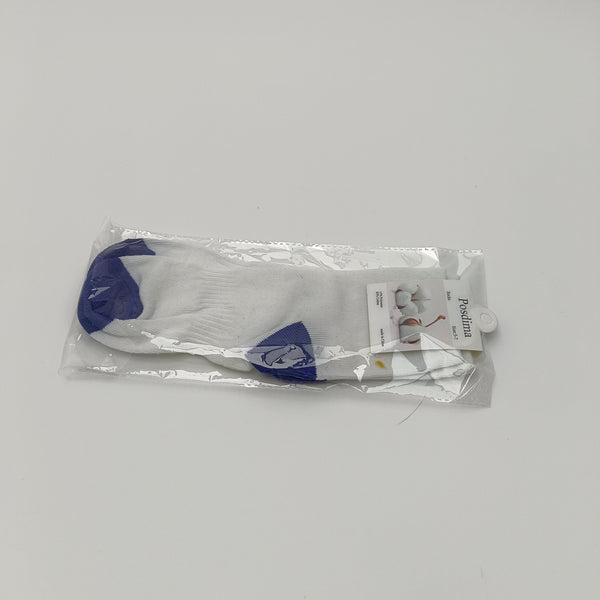 Posdima Socks Athletic Socks, White with Blue Heel and Toe, Cotton Blend