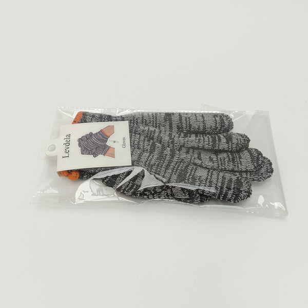 Levdela Gloves Knitted Winter Gloves, Gray Marled Pattern with Orange Accents, Cold Weather Gloves